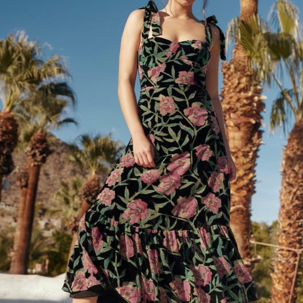 Lulu's Black Floral Maxi Dress with Pink & Green Print - Picture 6 of 11